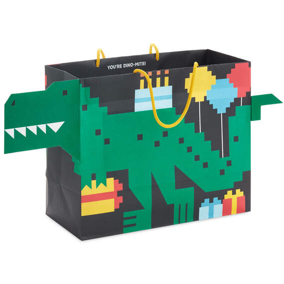 7.7" 8-Bit Dinosaur Medium Horizontal Birthday Gift Bag, , large image number 1