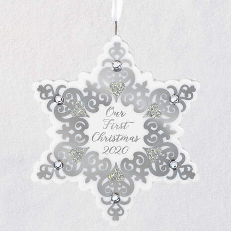 Our First Christmas 2020 Snowflake Porcelain Ornament, , large