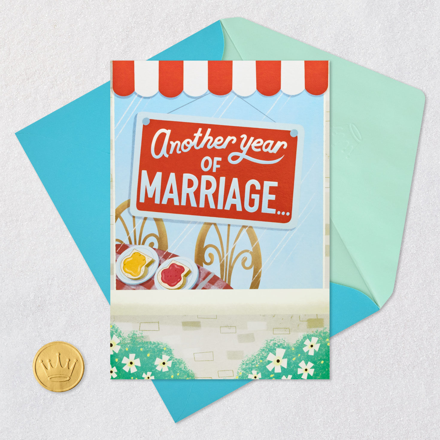 Peanut Butter and Jelly Caf&eacute; Anniversary Card Card Front with Envelope and Gold Seal image number 5
