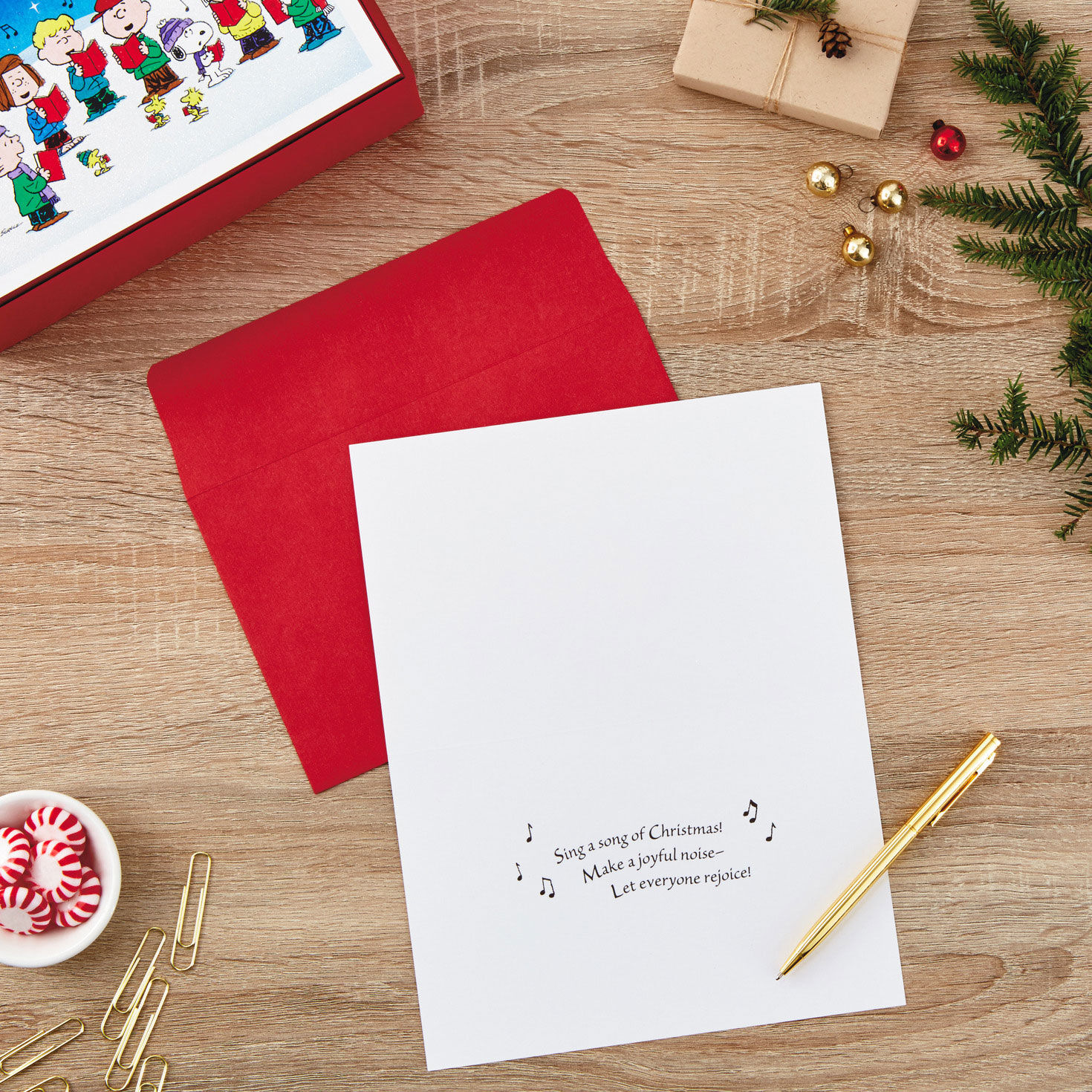 Peanuts Caroling Boxed Christmas Cards Bulk Pack in use image number 6