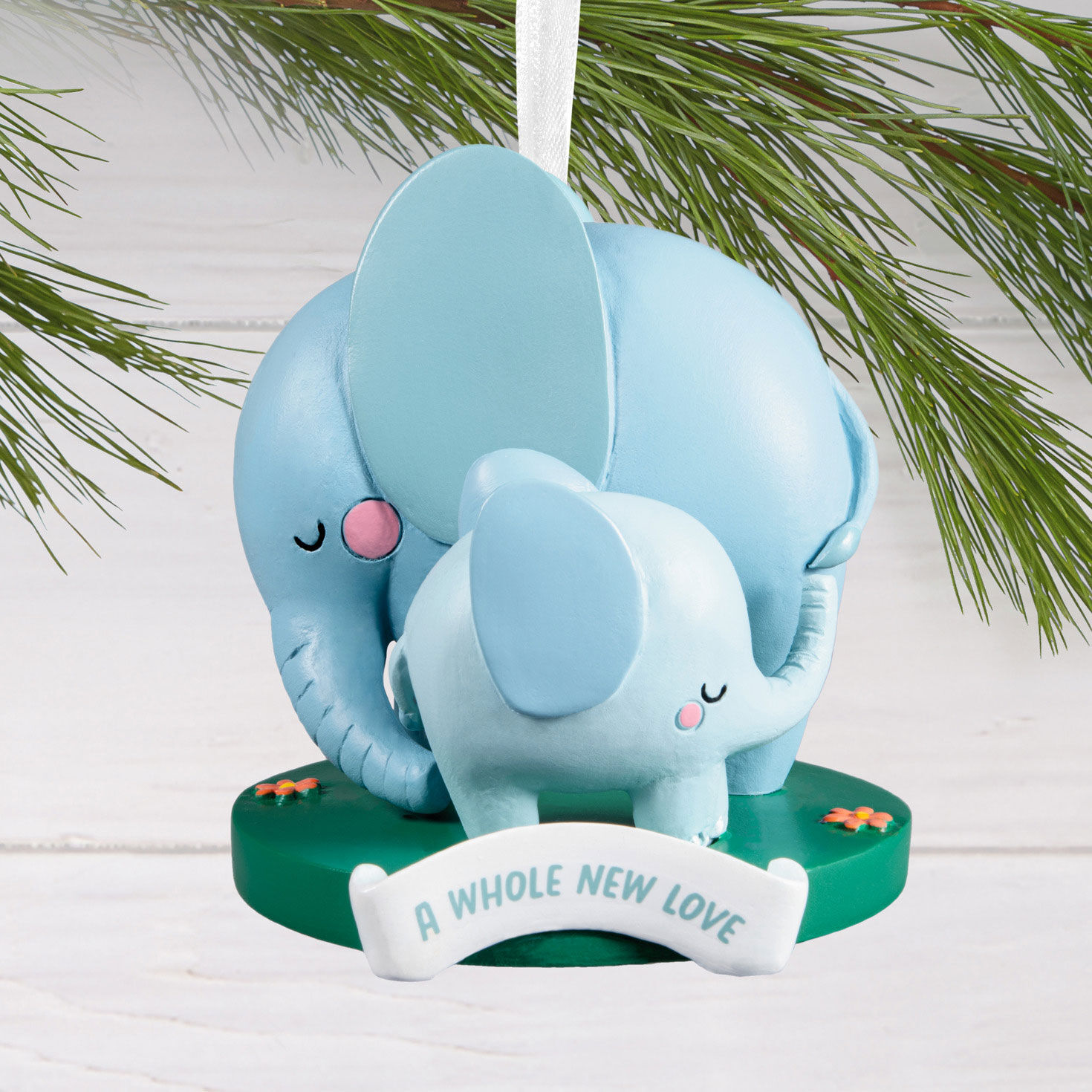Blue Elephants New Love Christmas Ornament hanging on tree image number 2