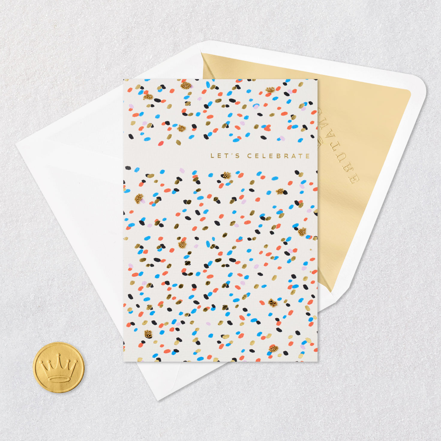 Colorful Microconfetti in Ivory Birthday Card Card Front with Envelope and Gold Seal image number 5