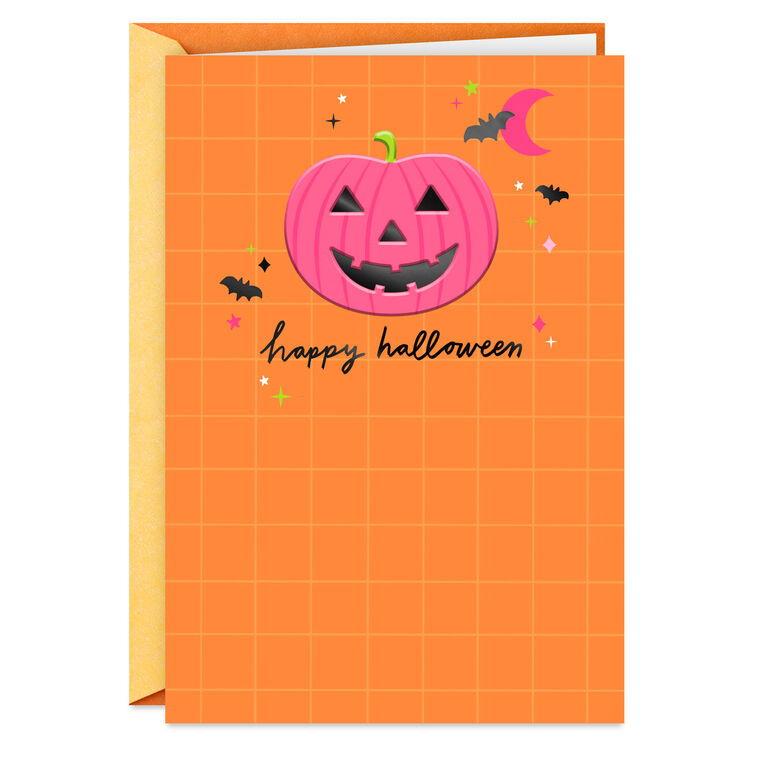 Pink Jack-O'-Lantern and Moon Halloween Card