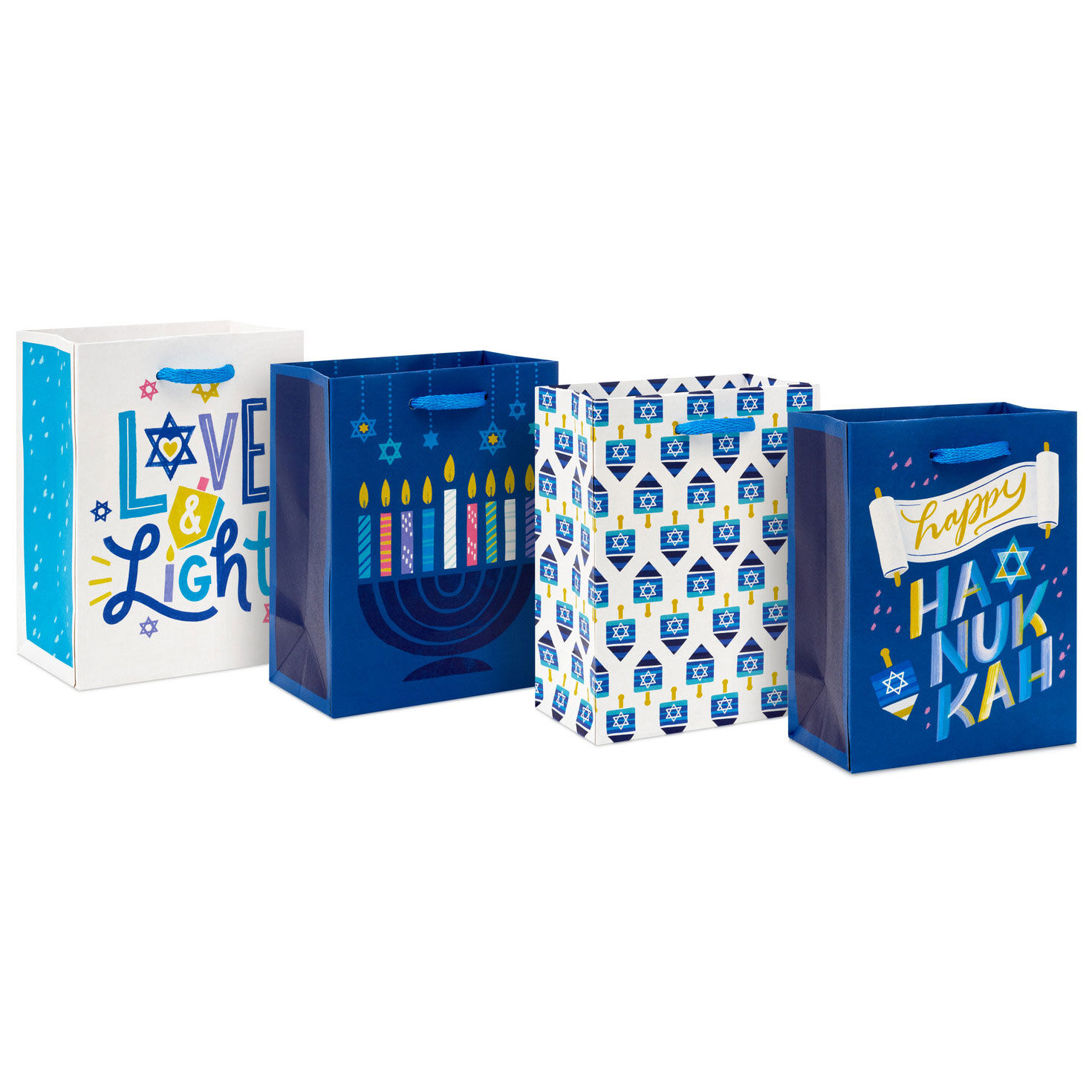 5.7" Blue and White 4-Pack Assortment Mini Hanukkah Gift Bag Bundle