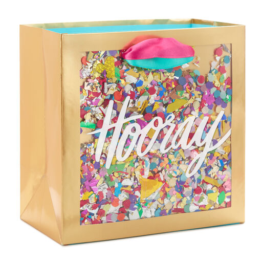 Hooray Confetti Medium Square Gift Bag, 7.75", 