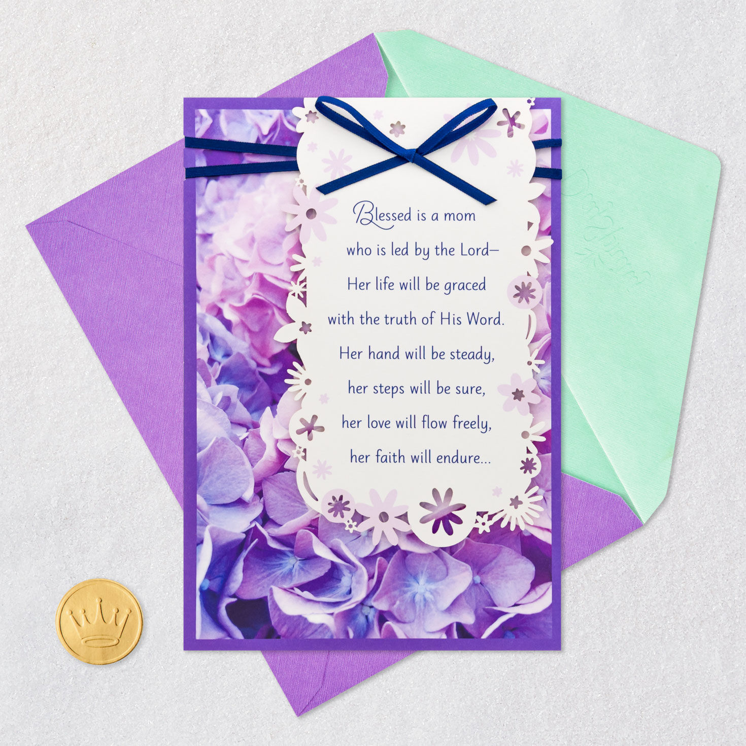 Purple Hydrangea Flowers Mom Mother's Day Card Card Front with Envelope and Gold Seal image number 6