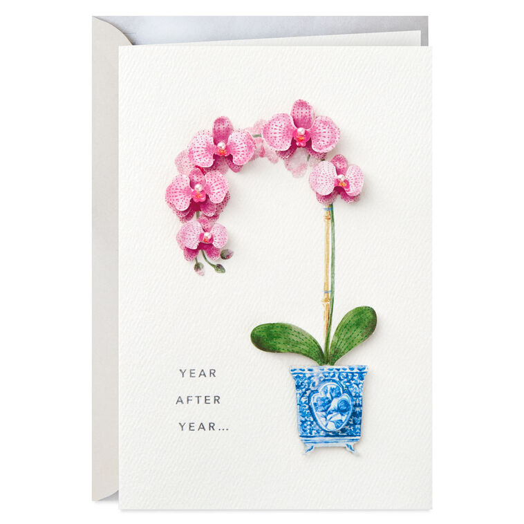 Pink Orchids in Chinoiserie Pot Birthday Card Card Front
 image number 1