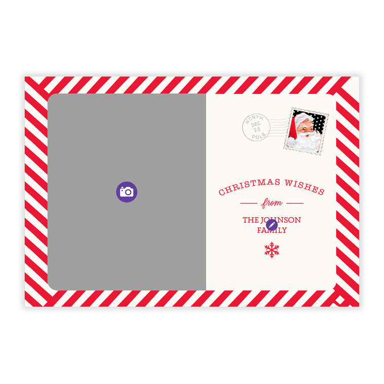 Red White Christmas Postcard Personalized Photo Card Card Front indicating personalization image number 5