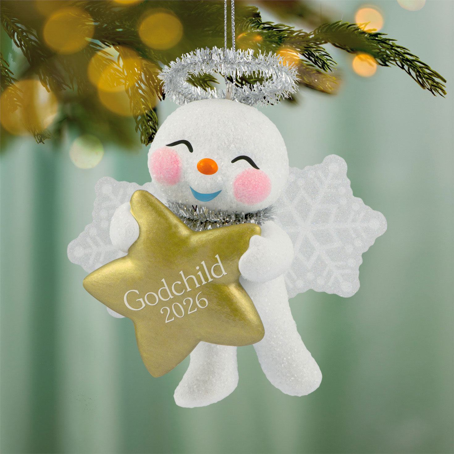 Godchild Angel Snowman With Star Keepsake Ornament hanging on tree image number 2