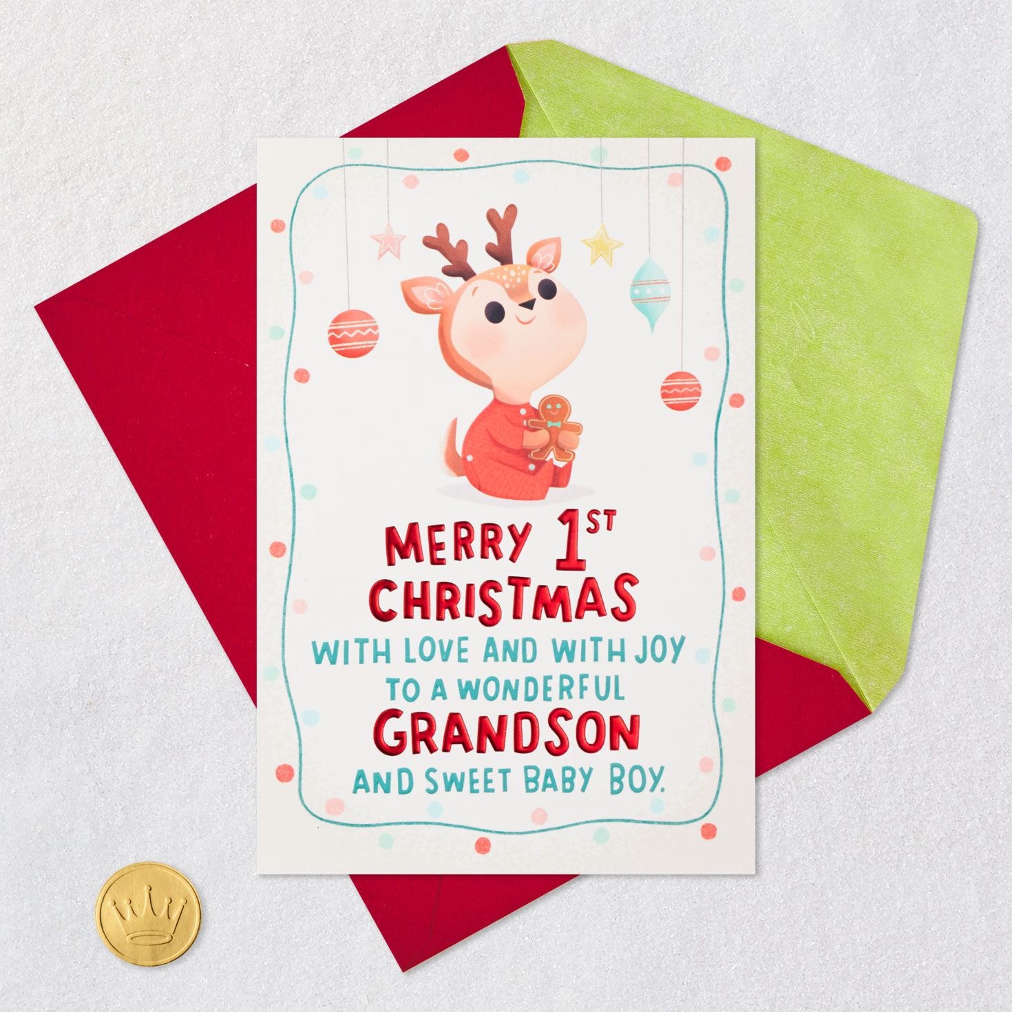 Love and Joy Pop-Up Baby's First Christmas Card for Grandson, , large image number 5