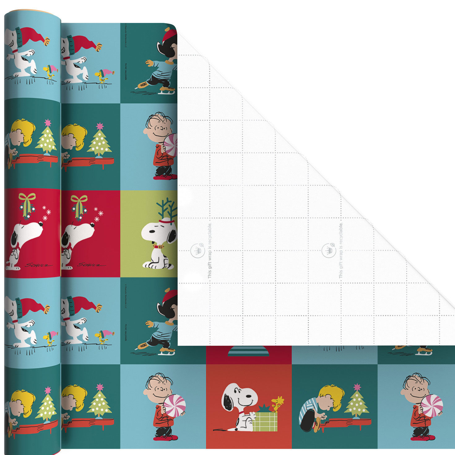Teal and Red Snoopy 3-Pack Mini Xmas Gift Wrap Rolls Wrap Square image number 4