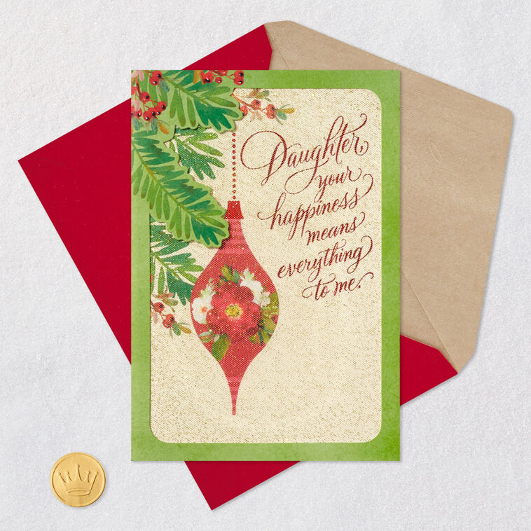 Elegant Red Floral Ornament Daughter Christmas Card Card Front with Envelope and Gold Seal image number 7