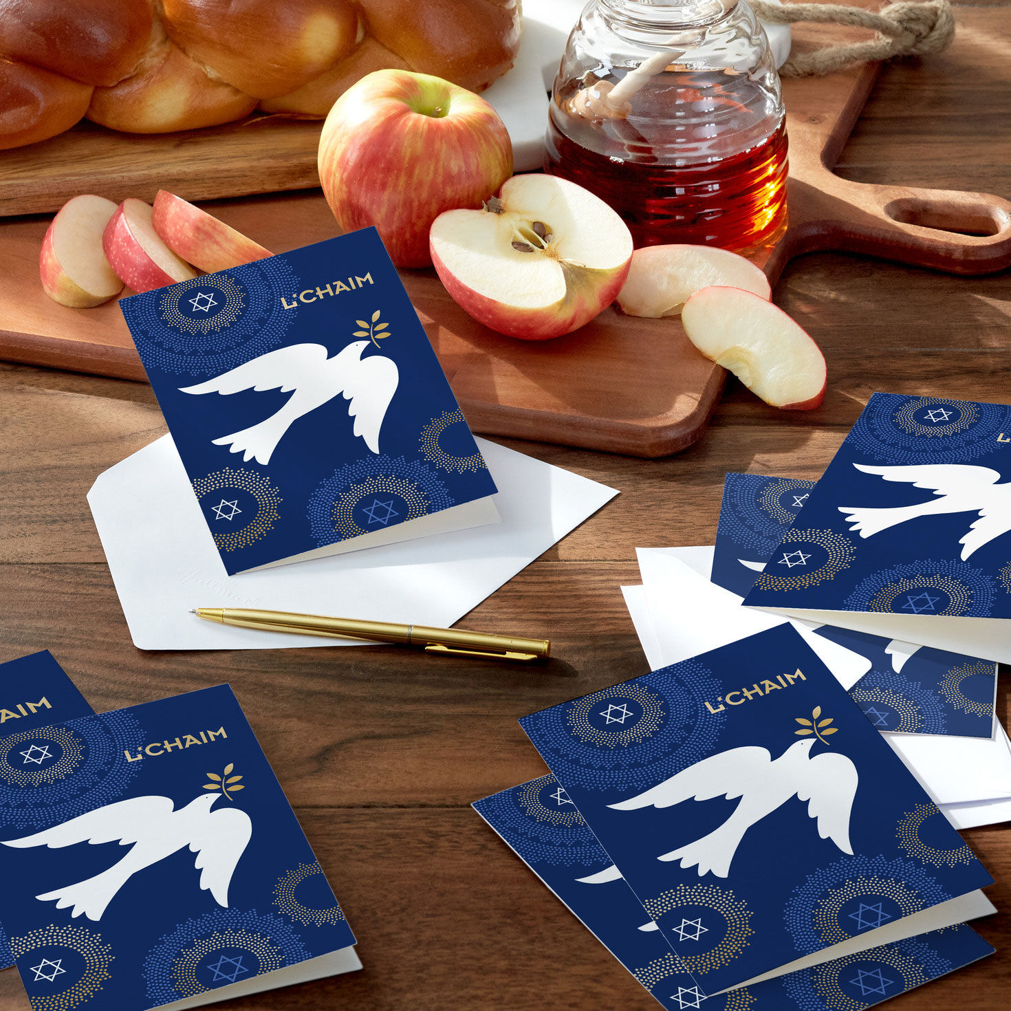 White Dove on Blue Jewish New Year Cards Pack in use image number 6