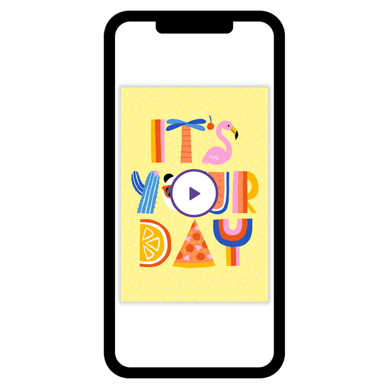 Icons Striped Letters Personalized Birthday Card phone with card front image number 1