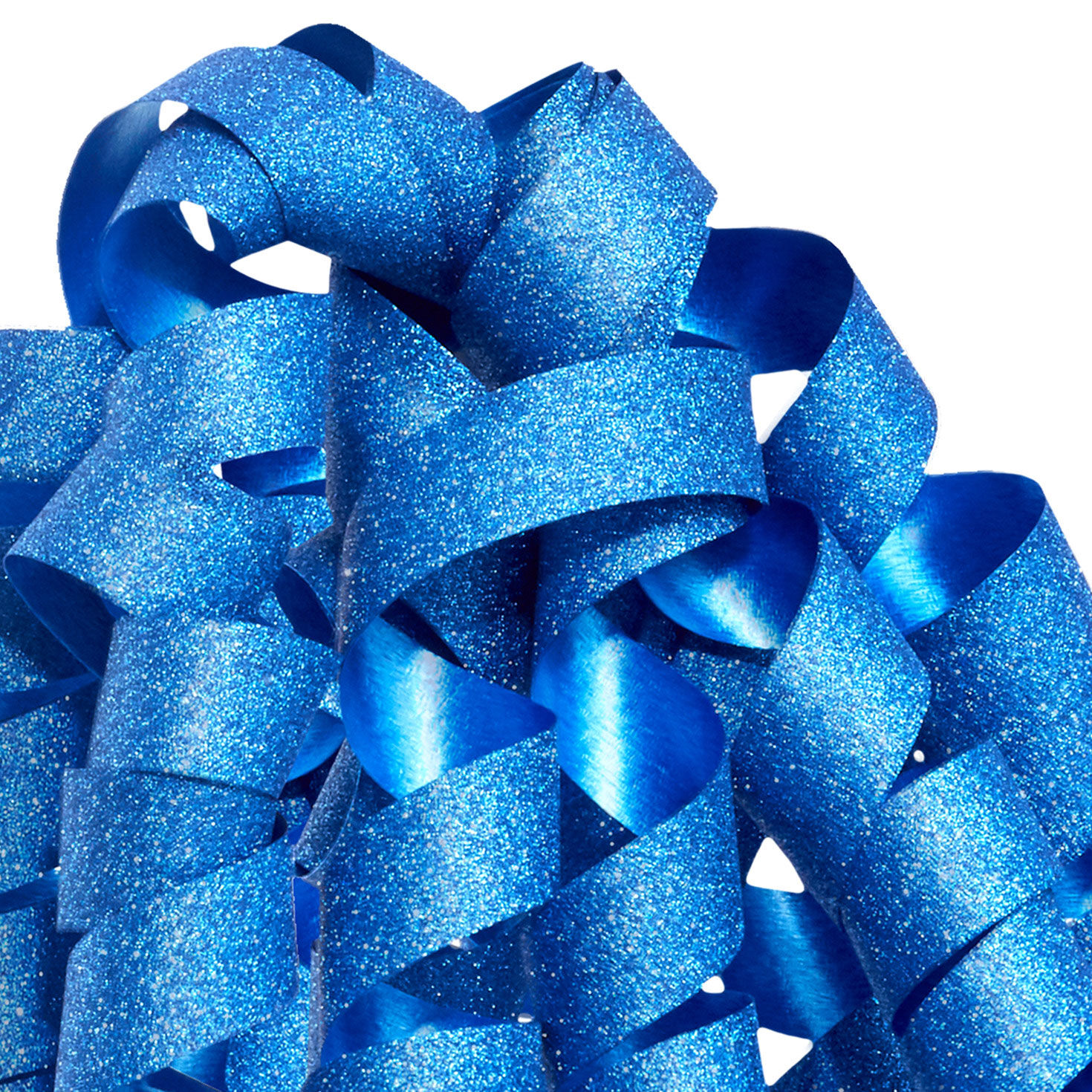 Sparkly Blue Curly Ribbon Gift Bow upclose detail image number 4