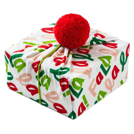 26" Fa La La La Christmas Fabric Gift Wrap With Elastic Band, , large