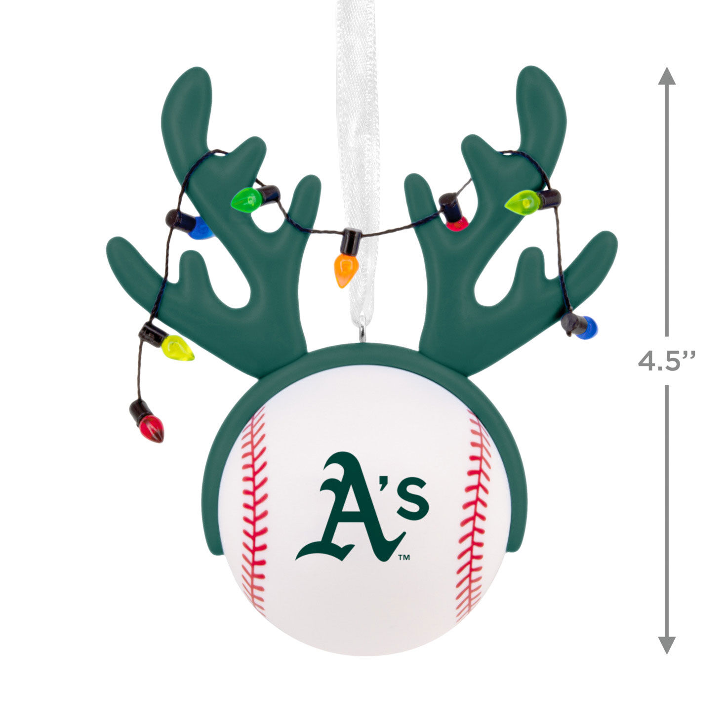 Athletics Reindeer Baseball Christmas Ornament measurement image number 3