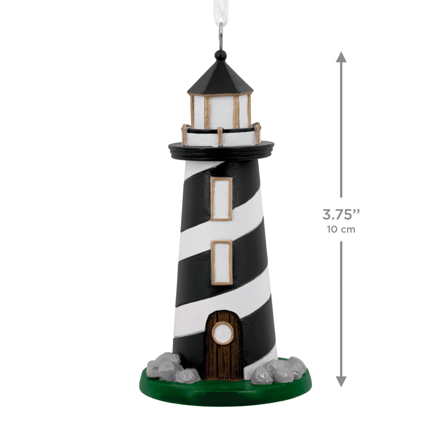 Black and White Lighthouse Christmas Ornament measurement image number 3