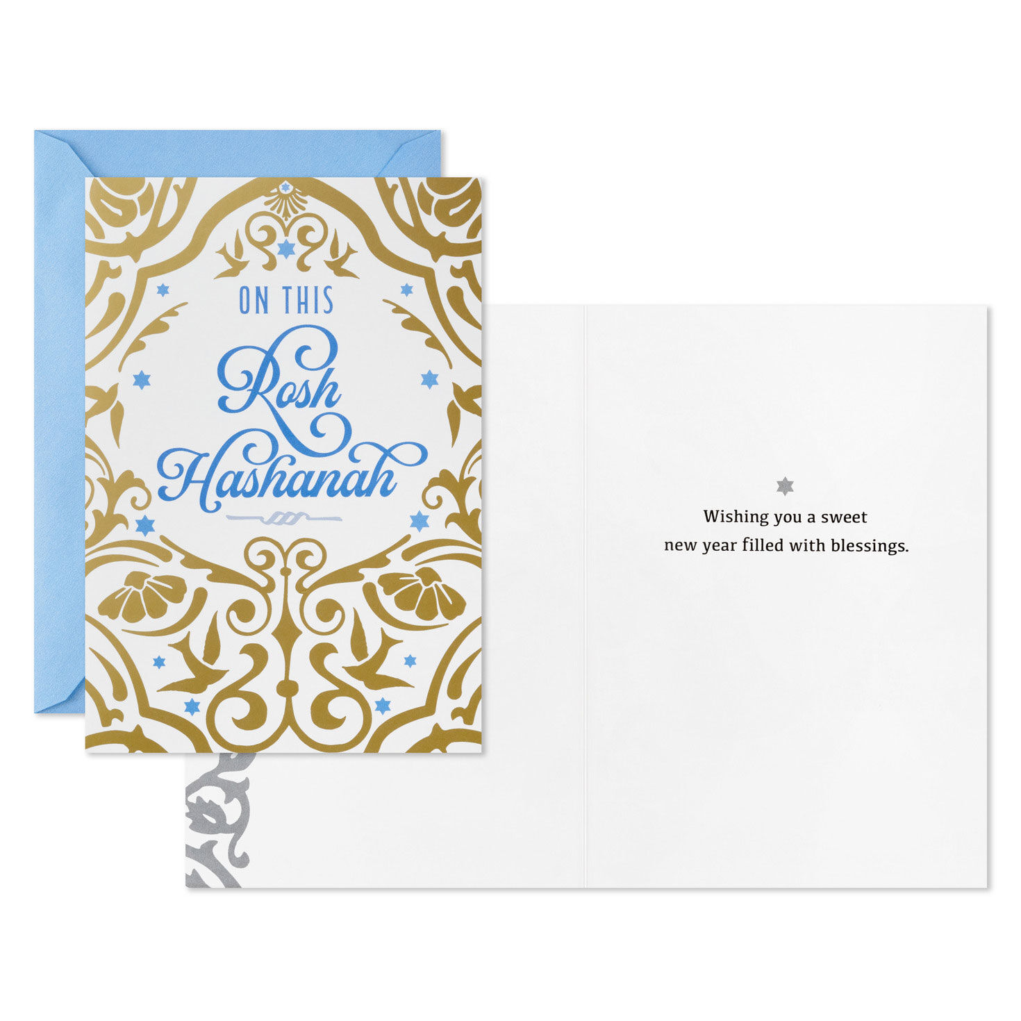 Blue and Gold Rosh Hashanah Cards Bulk Pack Card Front with Sentiment image number 3
