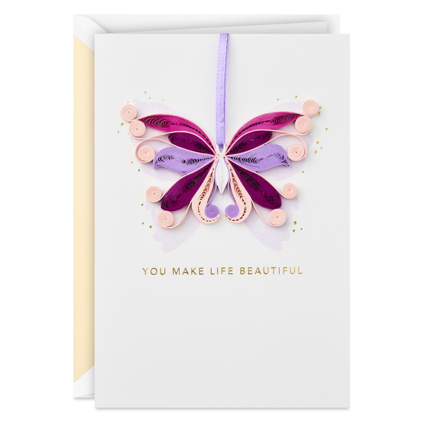 Pink and Purple Butterfly Quilled Paper Handmade Birthday Card with Detachable Decoration