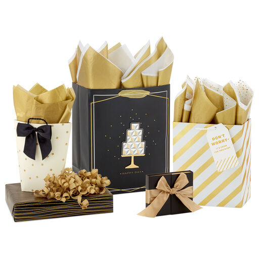 Hallmark All Occasion Wrapping Paper Bundle with Cut Lines on Reverse -  White and Gold (3-Pack: 105 sq. ft. ttl) for Birthdays, Weddings,  Christmas, Hanukkah, Graduations, Engagements, Bridal Showers - Tissue Paper