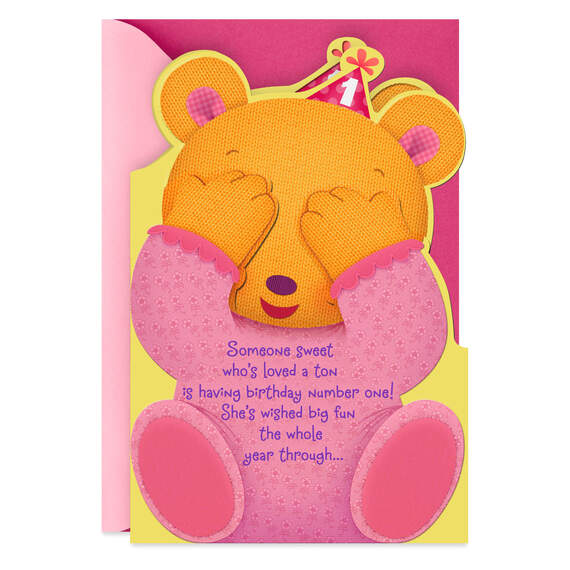 Peek-a-Boo Bear First Birthday Card for Her, , large image number 1