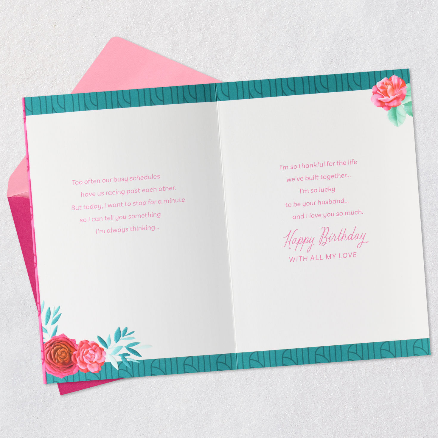 Heart, Butterfly and Flowers Wife Birthday Card Open card with envelope image number 4