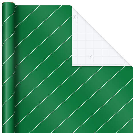 Green and White Diagonal Stripes Wrapping Paper, 25 sq. ft., , large