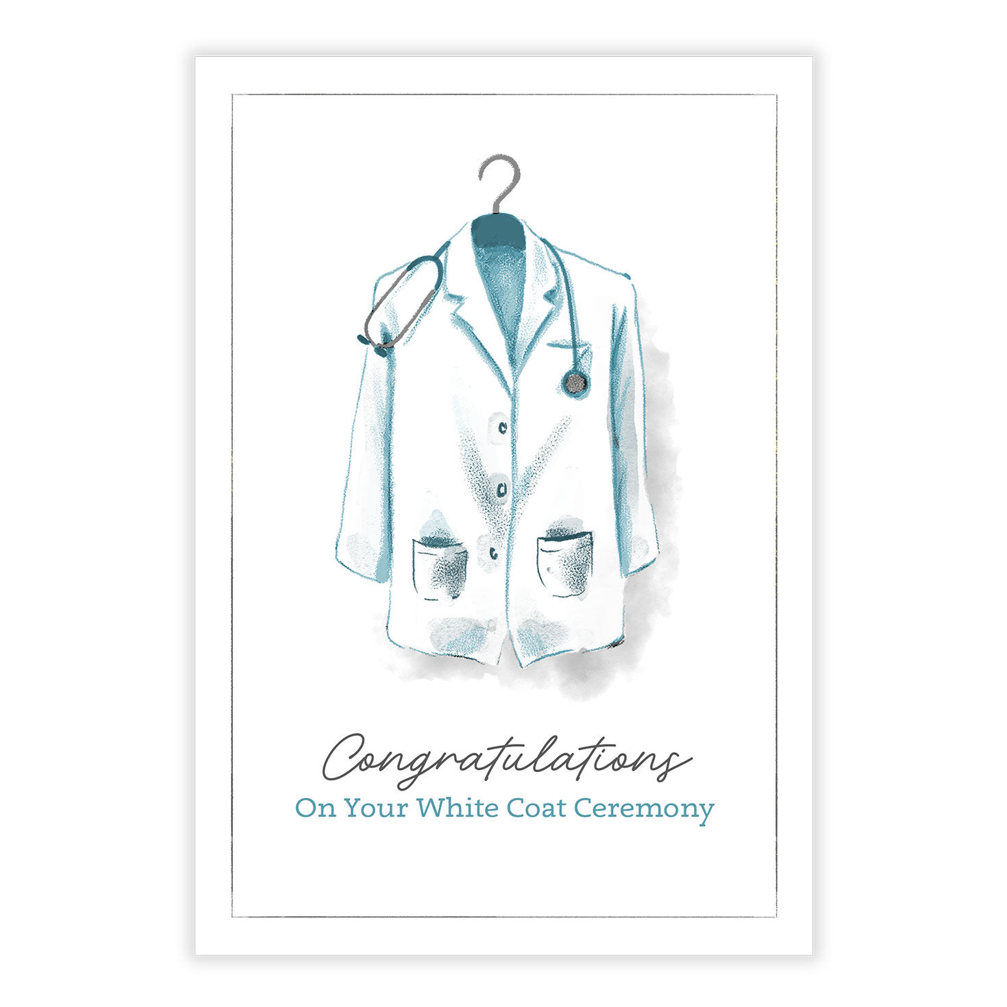White Coat Drawing Personalized Congrats Card front image number 2