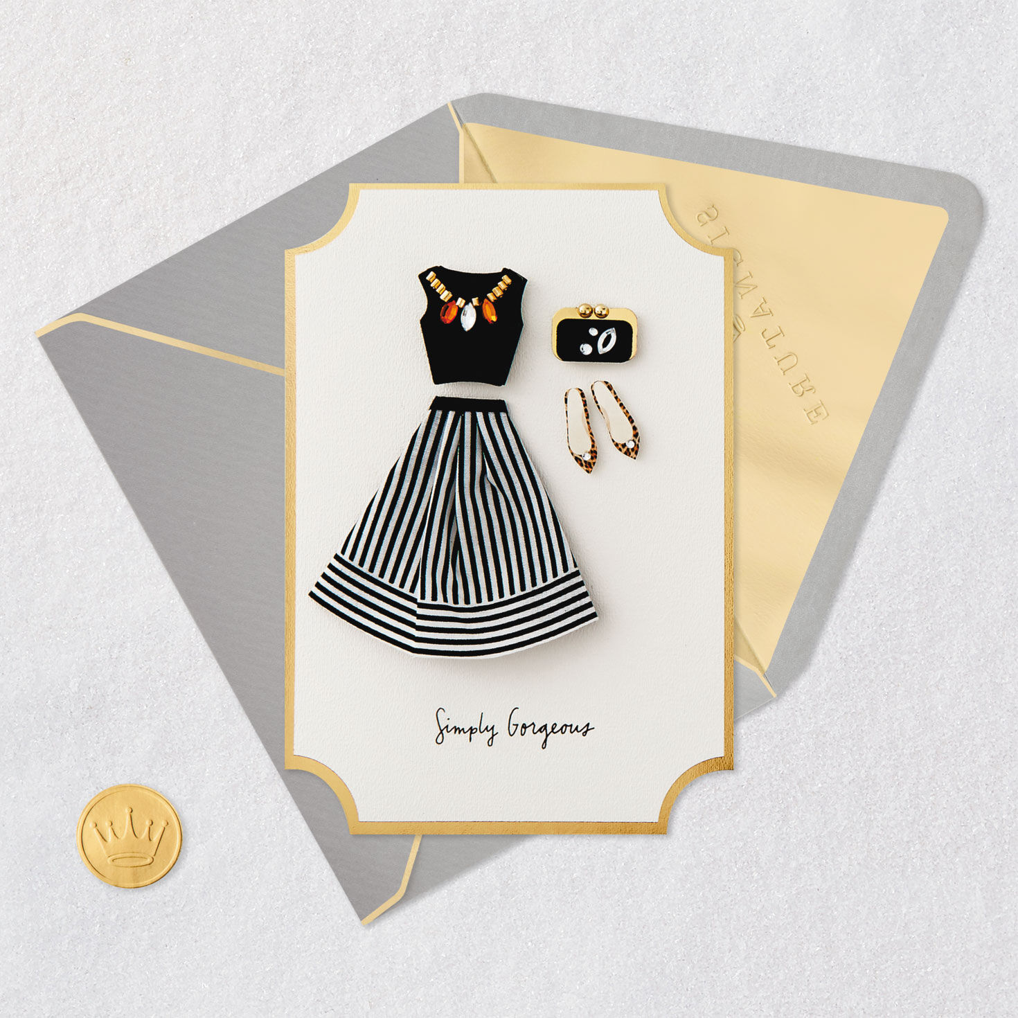 Woman's Fancy Outfit Birthday Card for Her Card Front with Envelope and Gold Seal image number 5
