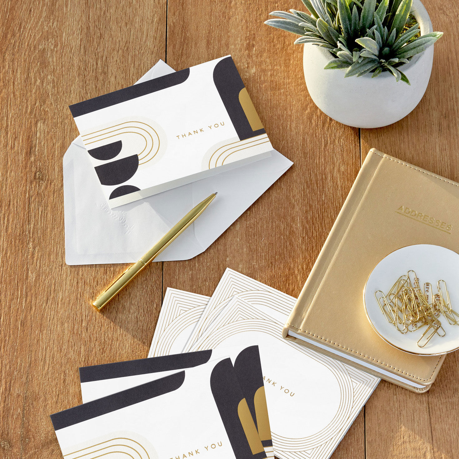 Gold and Black Geometric Thank You Notes Pack card in use image number 6