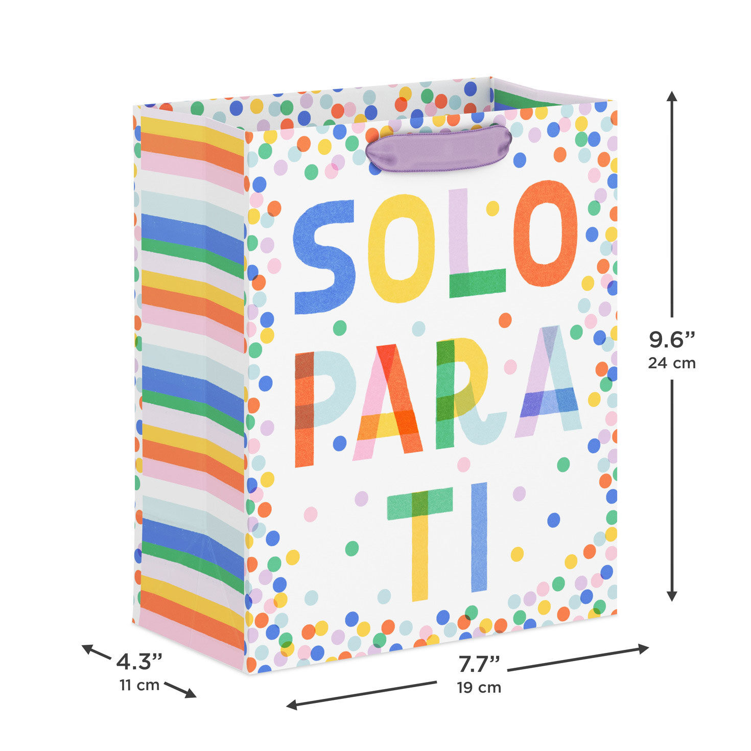 Spanish Language Colorful Dots Medium Gift Bag measurement image number 3