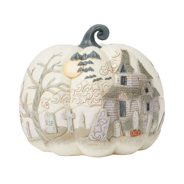 Jim Shore Pumpkin With Graveyard Scene Halloween Figurine, 7.8" H