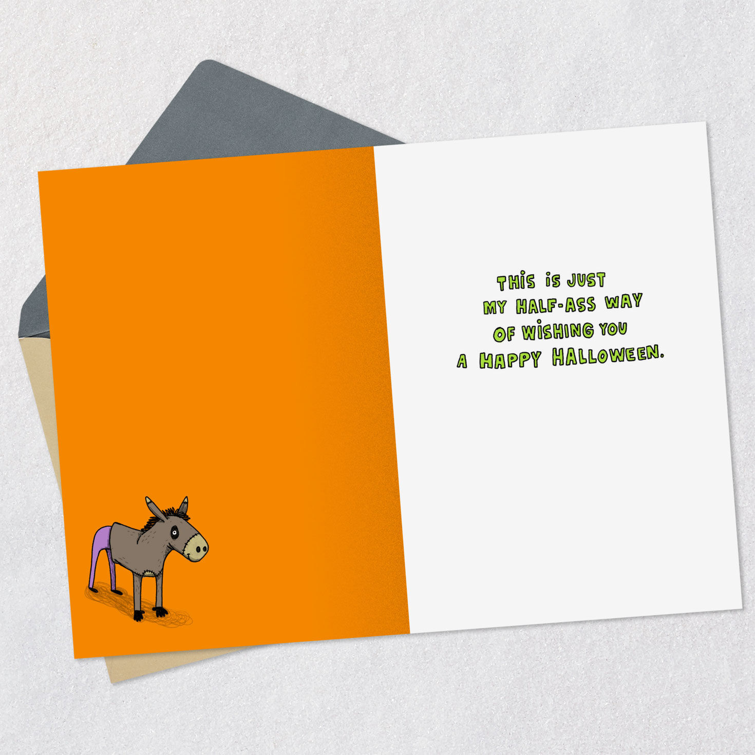 Donkey Costume Joke Funny Halloween Card Open card with envelope image number 3