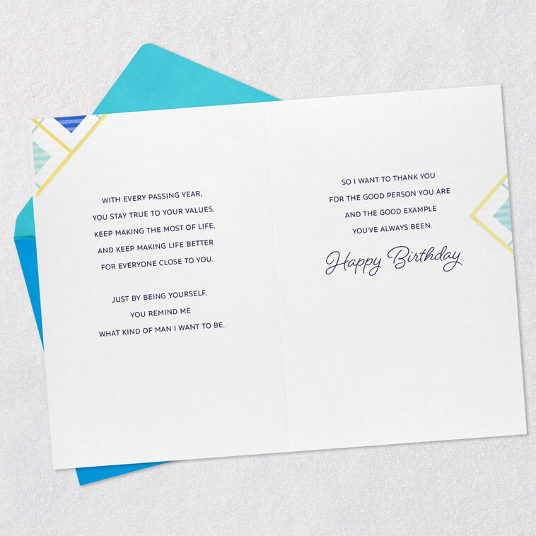 Navy, Gold and Green Diamonds Dad Birthday Card from Son Open card with envelope image number 4