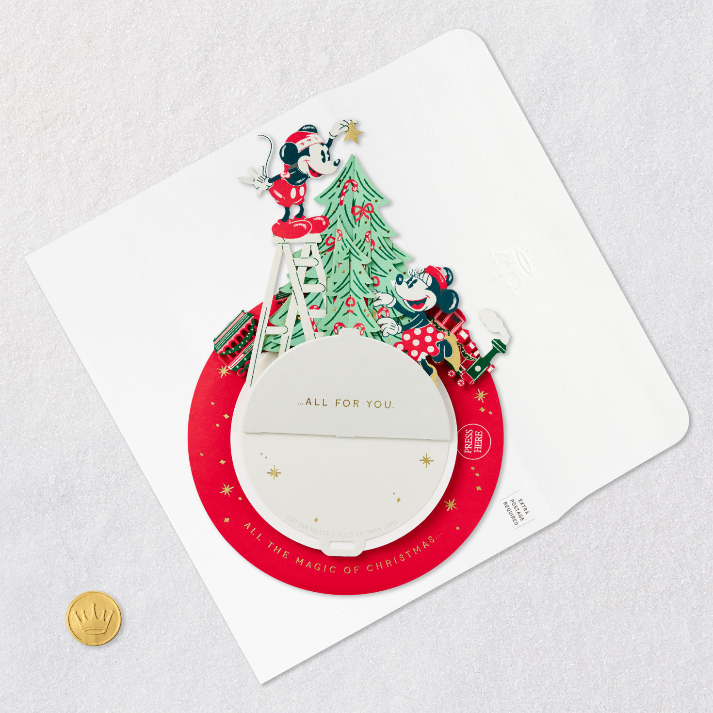 Mickey and Minnie Tree Musical 3D Christmas Card Card Front with Envelope and Gold Seal image number 8