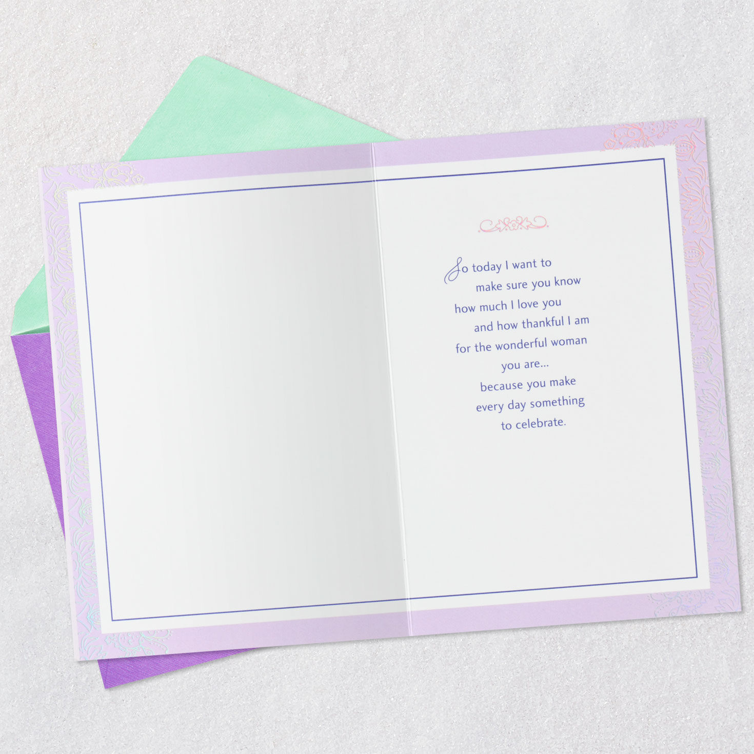 Lavender Flowers Wife Birthday Card Open card with envelope image number 3