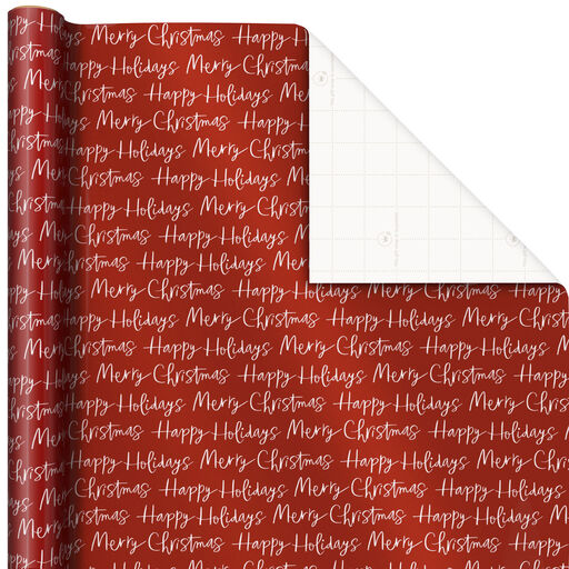 Merry Christmas Script on Red Christmas Wrapping Paper, 25 sq. ft., 