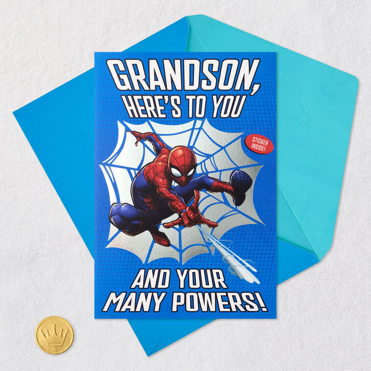 Marvel Spider-Man Grandson Birthday Card With Decal Card Front with Envelope and Gold Seal image number 6