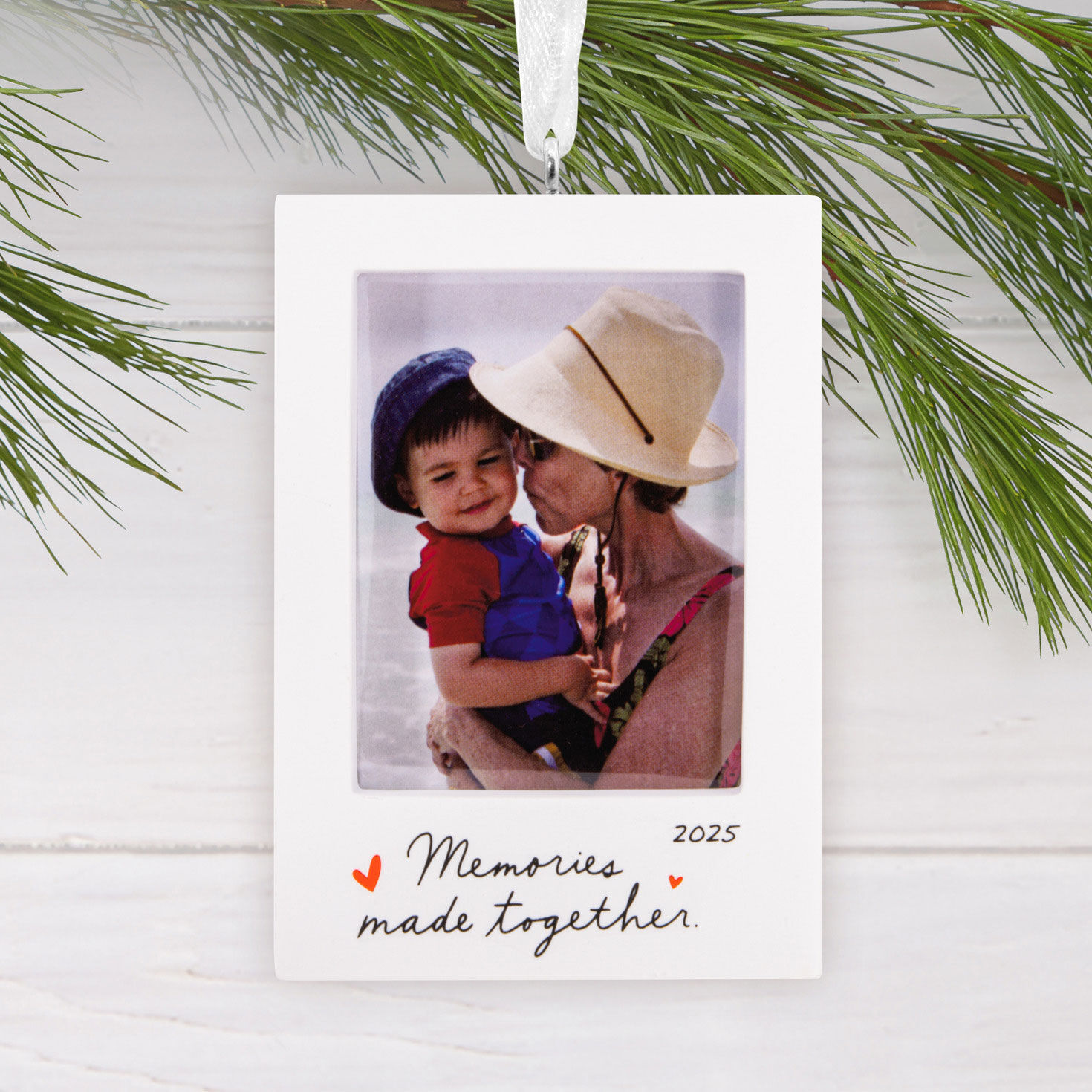 White Border Picture Frame Christmas Ornament hanging on tree image number 2