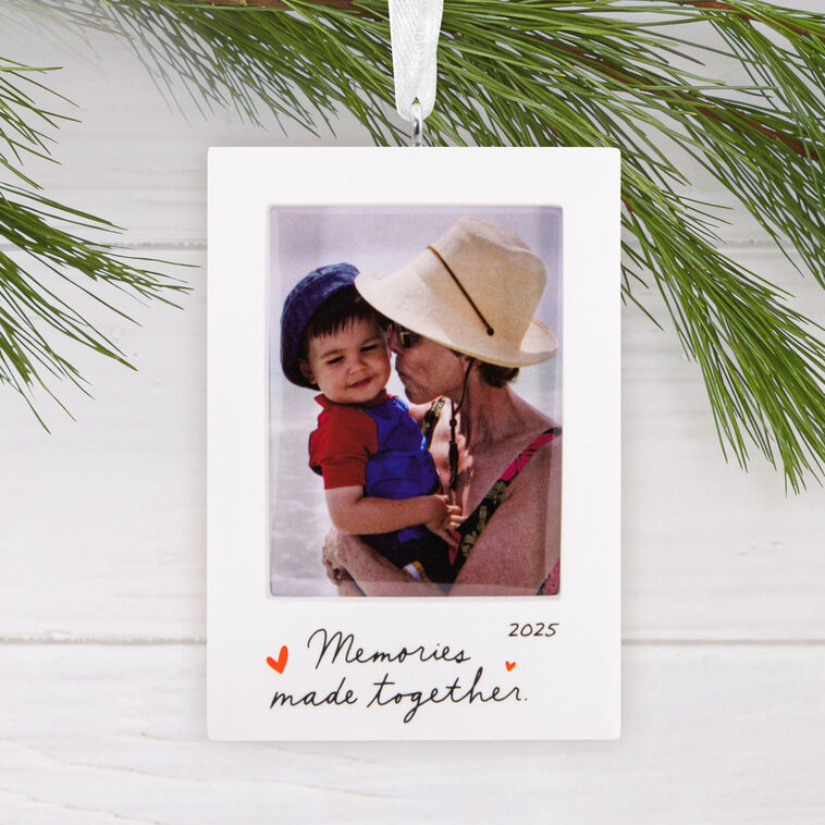 White Border Picture Frame Christmas Ornament hanging on tree image number 2