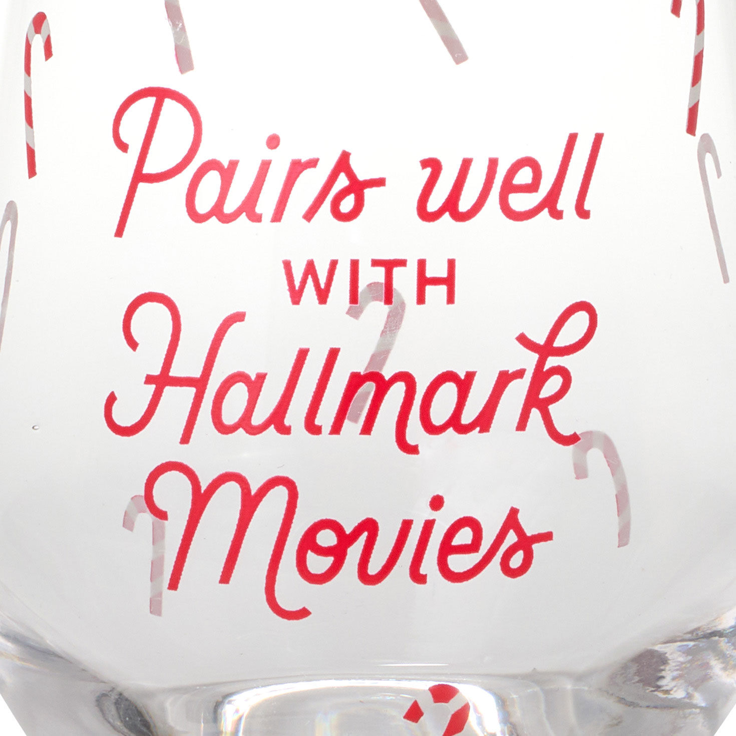Candy Canes, Hallmark Movies Stemless Wine Glass closeup view image number 4