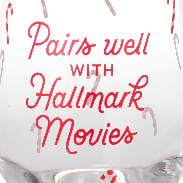 Candy Canes, Hallmark Movies Stemless Wine Glass closeup view image number 4
