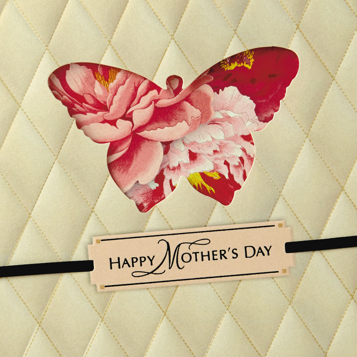 Floral Butterfly on Diamond Pattern Mother's Day Card Card Front Detail image number 4