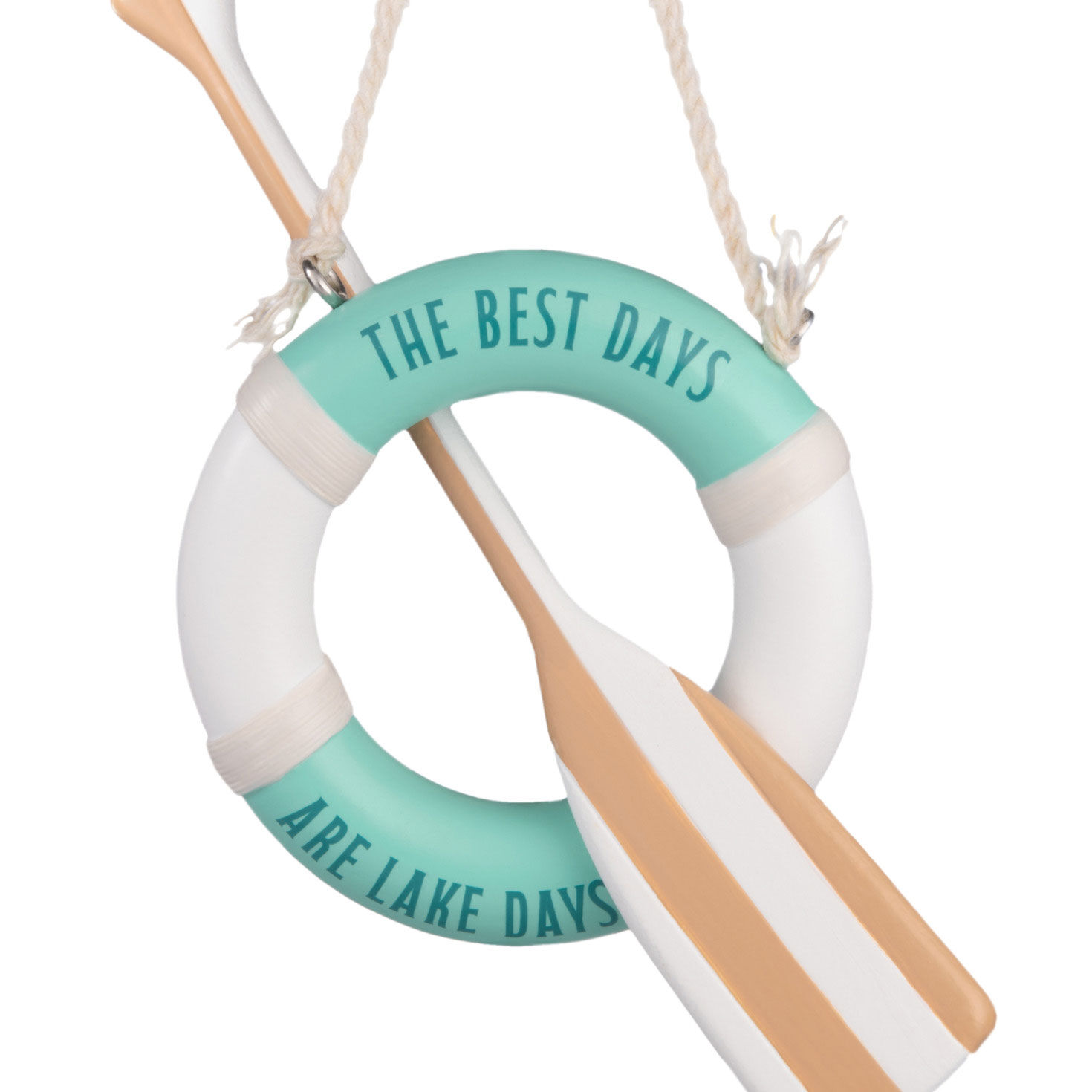 Lake Days Life Preserver and Oar Christmas Ornament closeup view image number 5