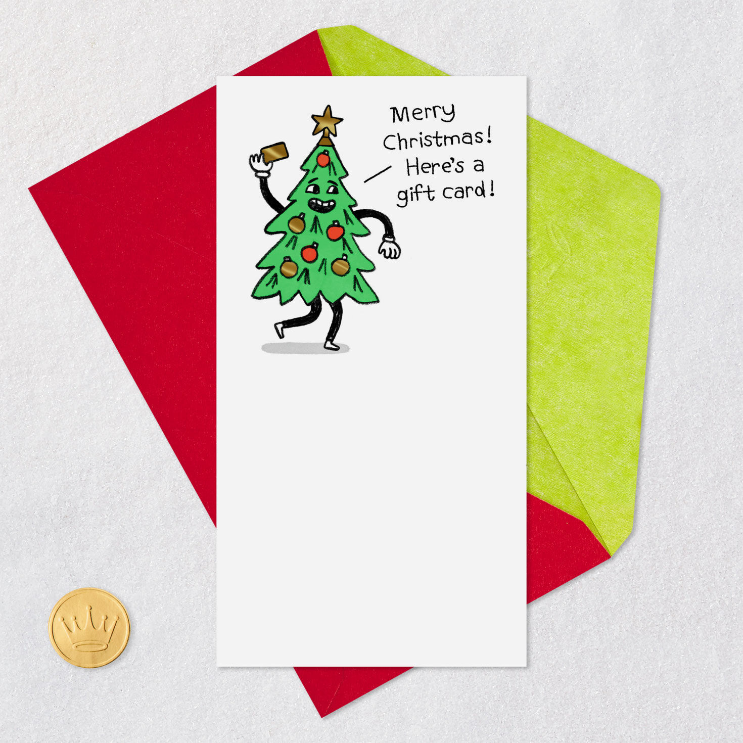 Tree Dancing With Gift Card Funny Christmas Card Card Front with Envelope and Gold Seal image number 6
