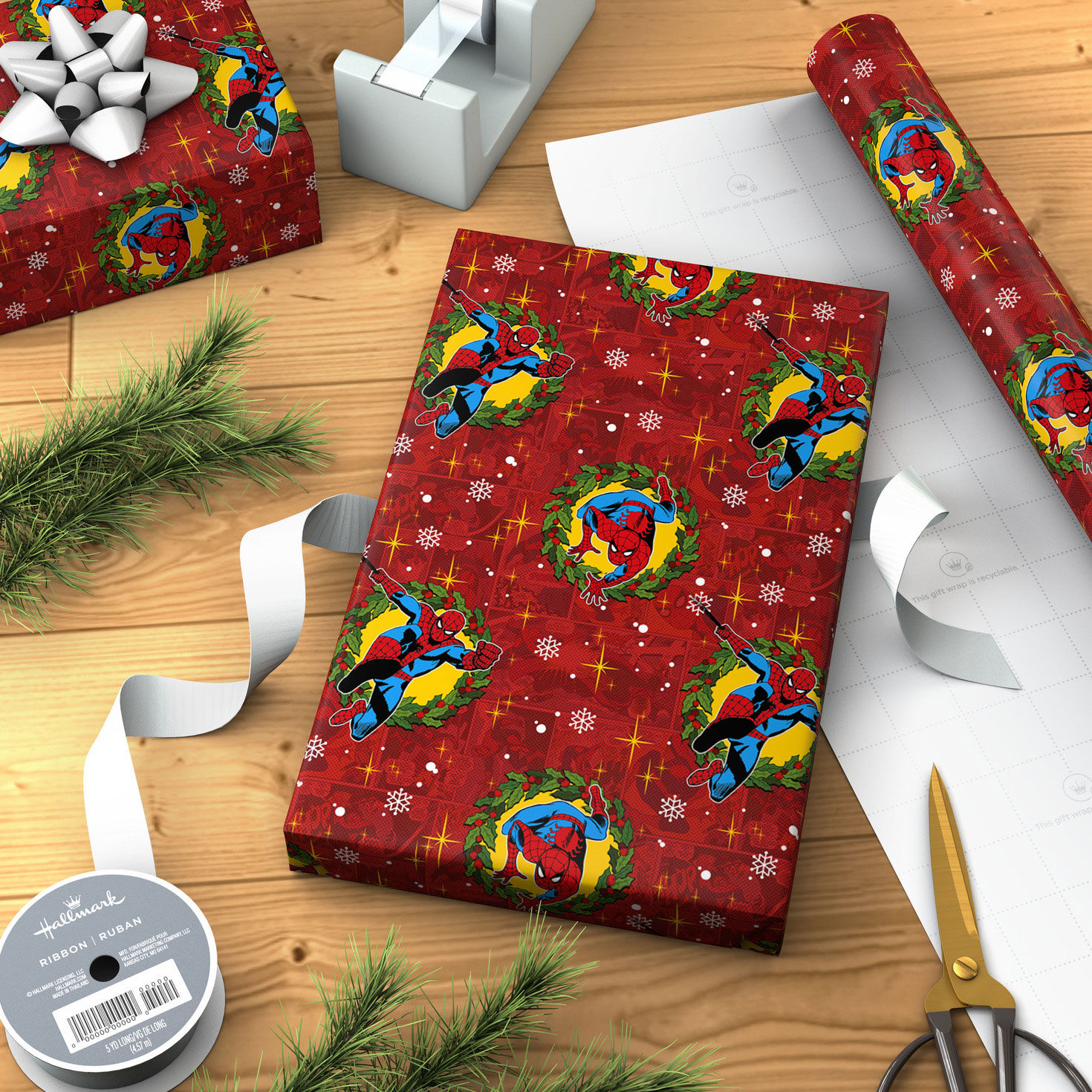 Spider-Man on Red Jumbo Christmas Gift Wrap Wrapped package image number 3