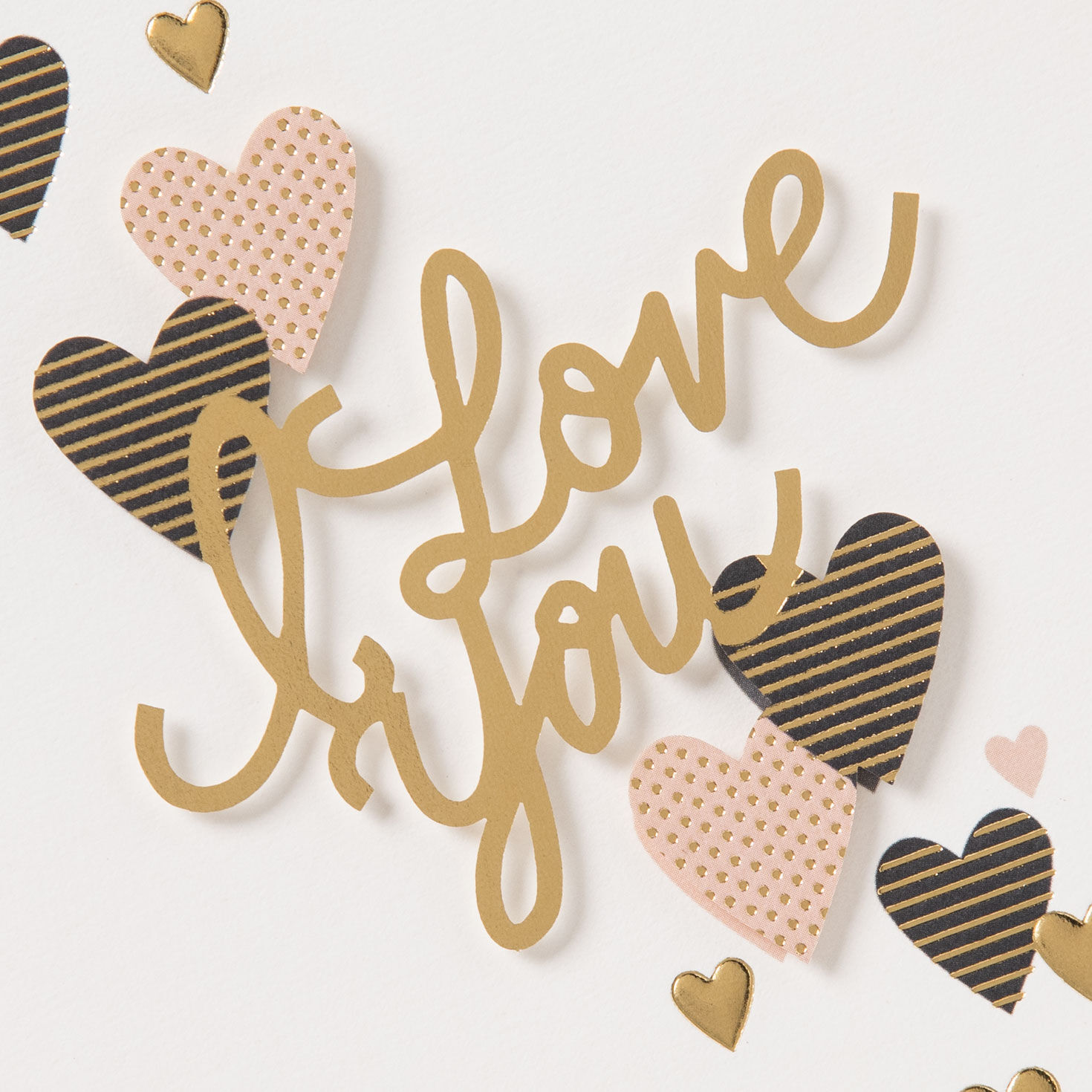 Pink, Black and Gold Hearts Love Card Card Front Detail image number 4
