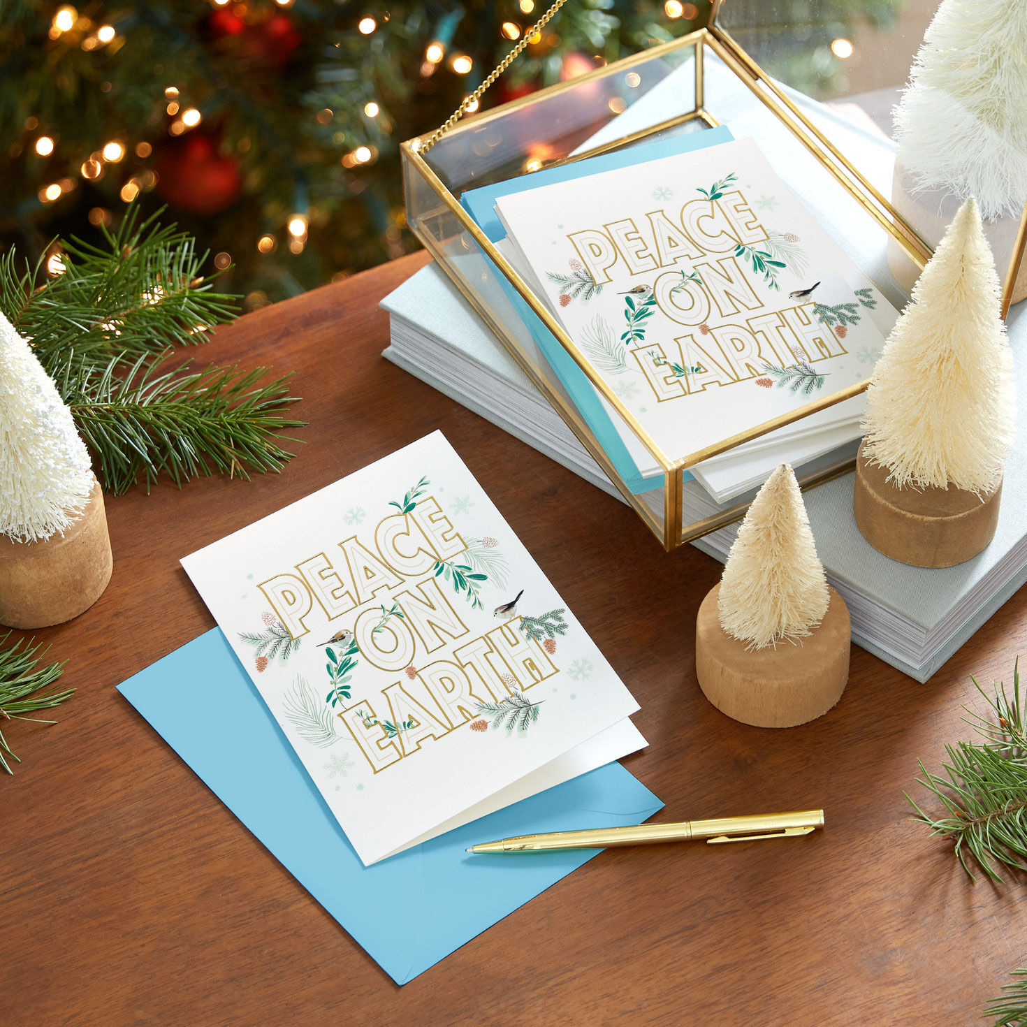 Greenery and Birds Peace Boxed Christmas Cards in use image number 7