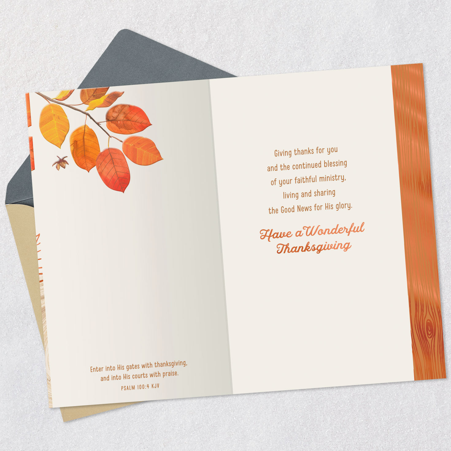 Orange Leaves Religious Thanksgiving Card for Pastor Open card with envelope image number 4